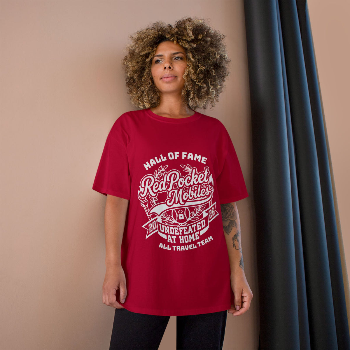 Champion T-Shirt — "Red Pocket Mobiles Undefeated At Home" Hall Of Fame Commemorative T-Shirt (Alt Logo)