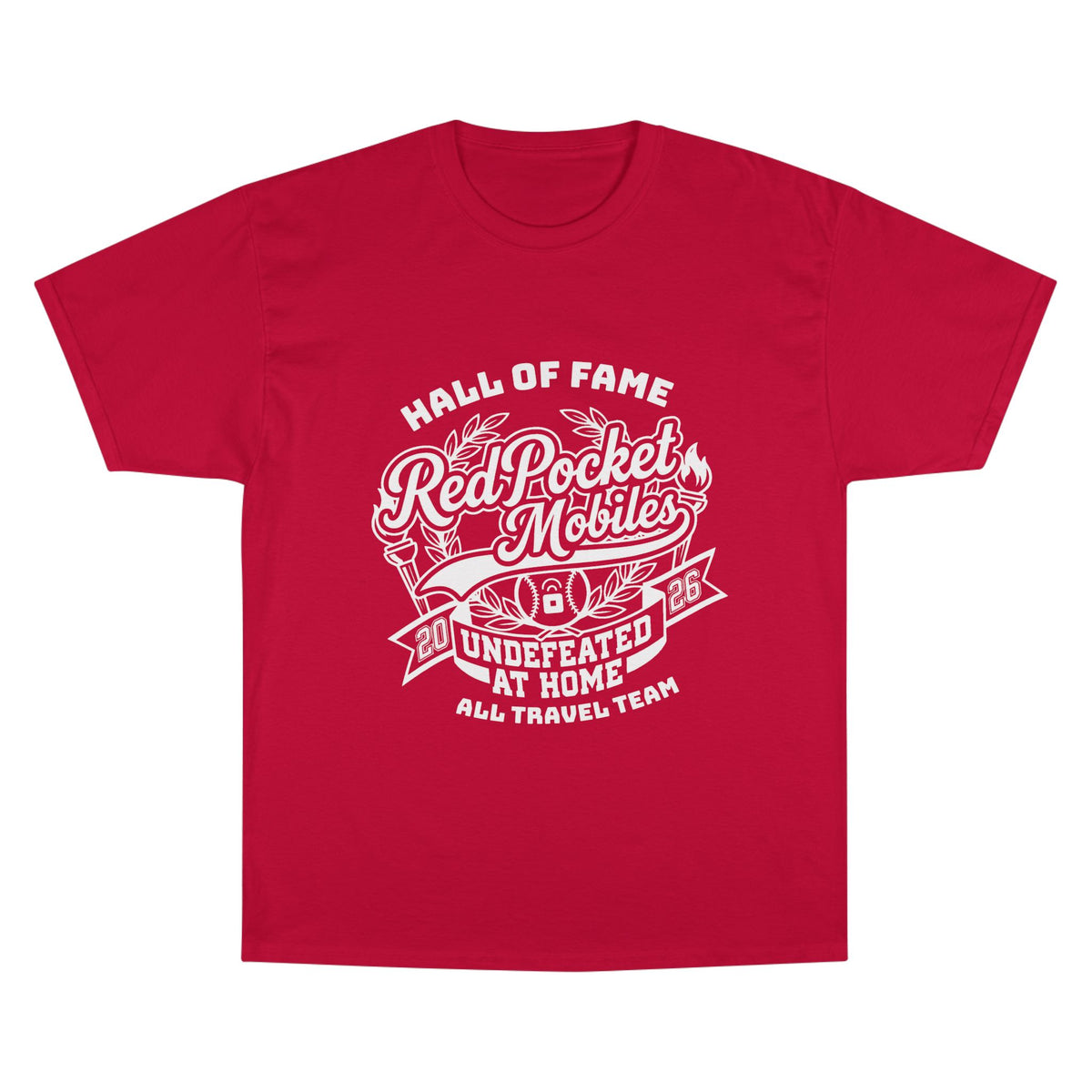 Champion T-Shirt — "Red Pocket Mobiles Undefeated At Home" Hall Of Fame Commemorative T-Shirt (Alt Logo)