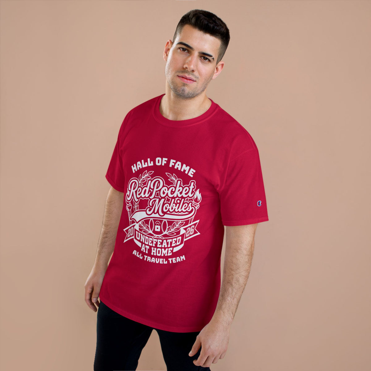 Champion T-Shirt — "Red Pocket Mobiles Undefeated At Home" Hall Of Fame Commemorative T-Shirt (Alt Logo)