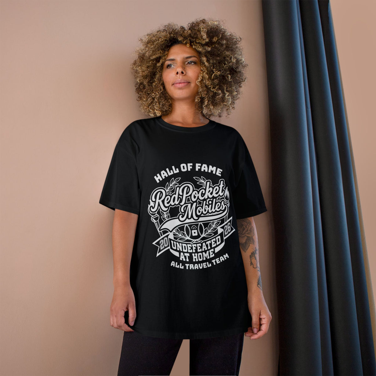 Champion T-Shirt — "Red Pocket Mobiles Undefeated At Home" Hall Of Fame Commemorative T-Shirt (Alt Logo)