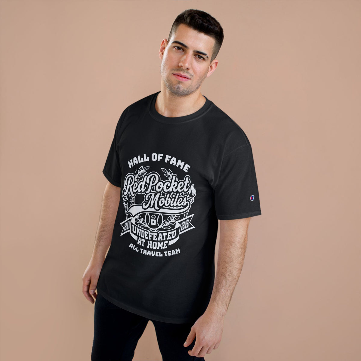 Champion T-Shirt — "Red Pocket Mobiles Undefeated At Home" Hall Of Fame Commemorative T-Shirt (Alt Logo)